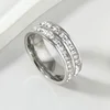 Fashion Jewelry New Single Double Row Starry Sky Square Zircon Crystal from Austrian Titanium Steel Couple Ring 6
