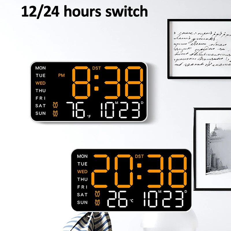 Multifunctional Digital Clock Voice-Activated Wake Up Dual Alarm Clock Display Hanging/Table with DST Bedroom Wall