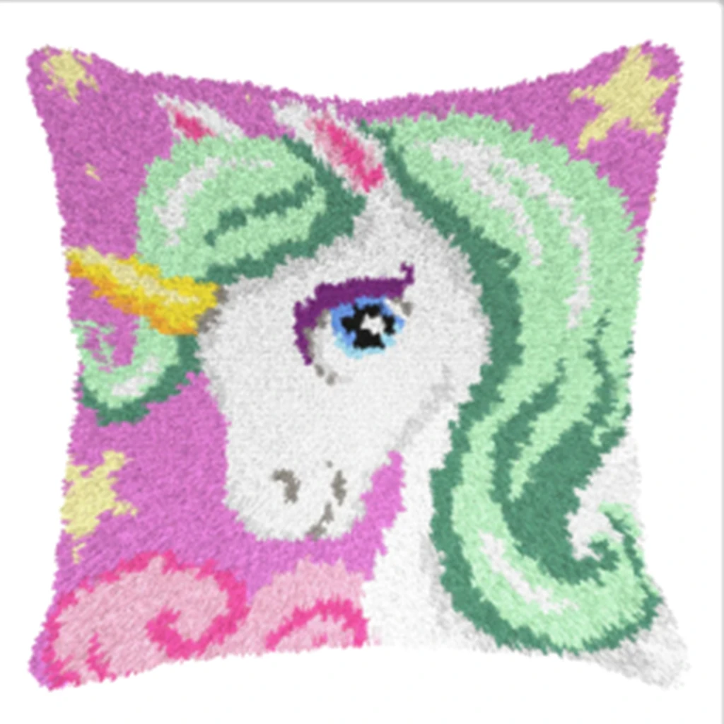 Unicorn Alpaca Frog 3D Segment Embroidery Pillow Animal Coarse Wool Cross Stitch Latch Hook Pillow DIY Embroidery Latch Hook Kit