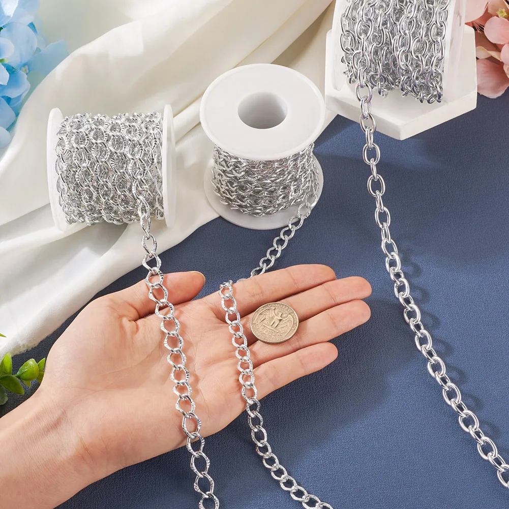 13M 3 Style Aluminium Cable Chains Textured Curb Chains Silver Color Unwelded Link for DIY Bracelet Necklace Jewelry Making