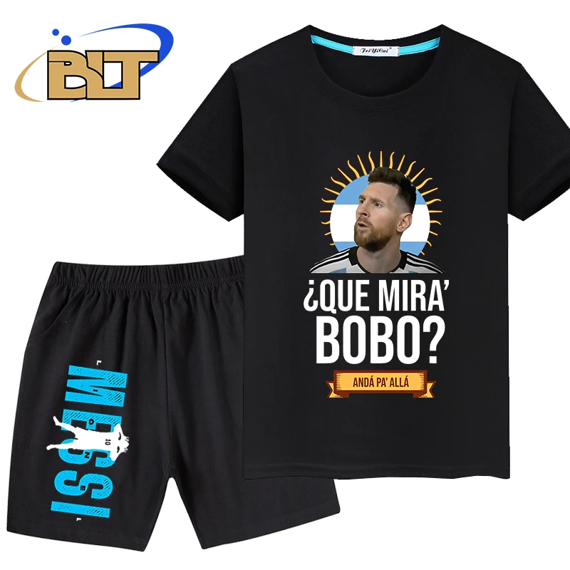 

¿ Que Mira Bobo Printed kids T-shirt set summer pure cotton short-sleeved shorts 2-piece set suitable for boys and girls