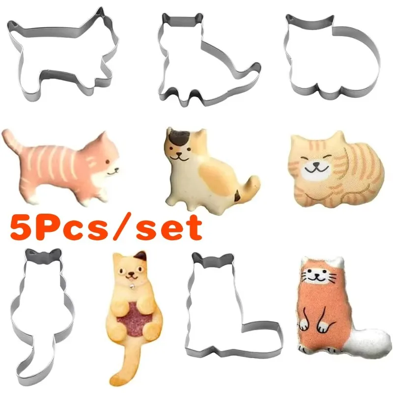 Cute Cat Cookie Cutter Mold Sandwiches Fruits Cutter Shapes Biscuit Mold DIY Biscuit Baking Mould Tool 5Pcs