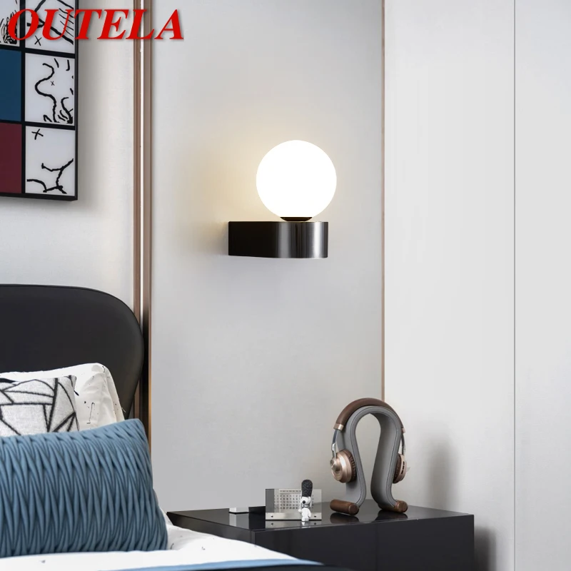 

OUTELA Contemporary Black Brass Sconce light LED 3 Colors Simply Creative Beside Light for Home Bed Room Decor