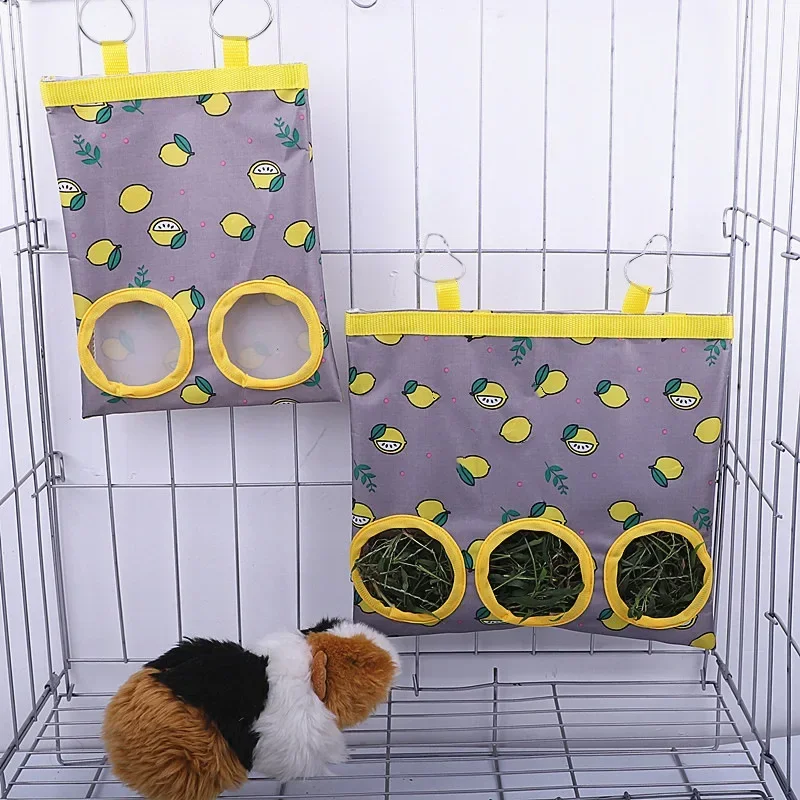 Hay Bag 2/3 Holes Hanging Dry Grass Feeder Bag for Rabbit Guinea Pig Bunny Chinchillas Rats Small Animal Food Storage 1pcs