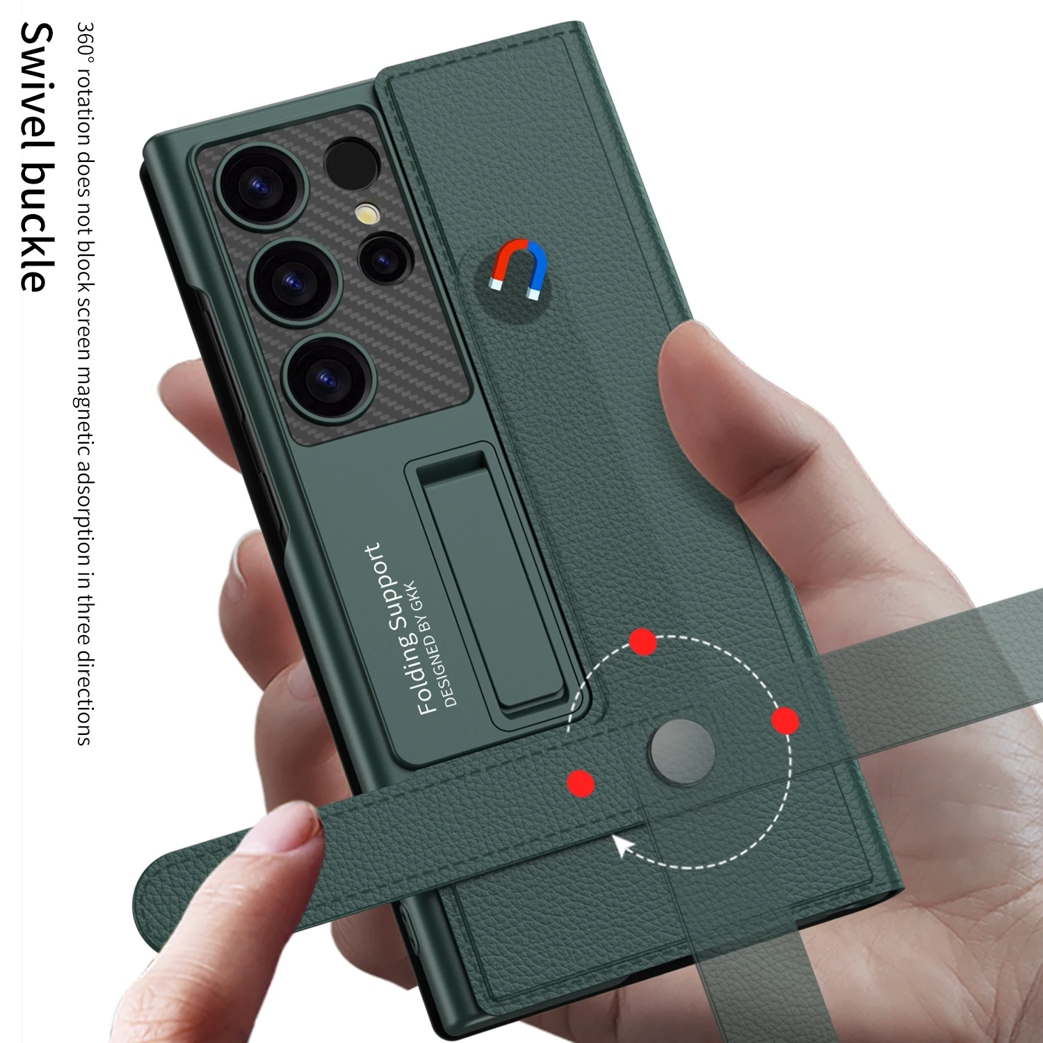 For Samsung Galaxy S24 Plus Ultra S23 Case Plain Leather Bracket Magnetic Folding Holder Card Bag Shockproof Protection Cover