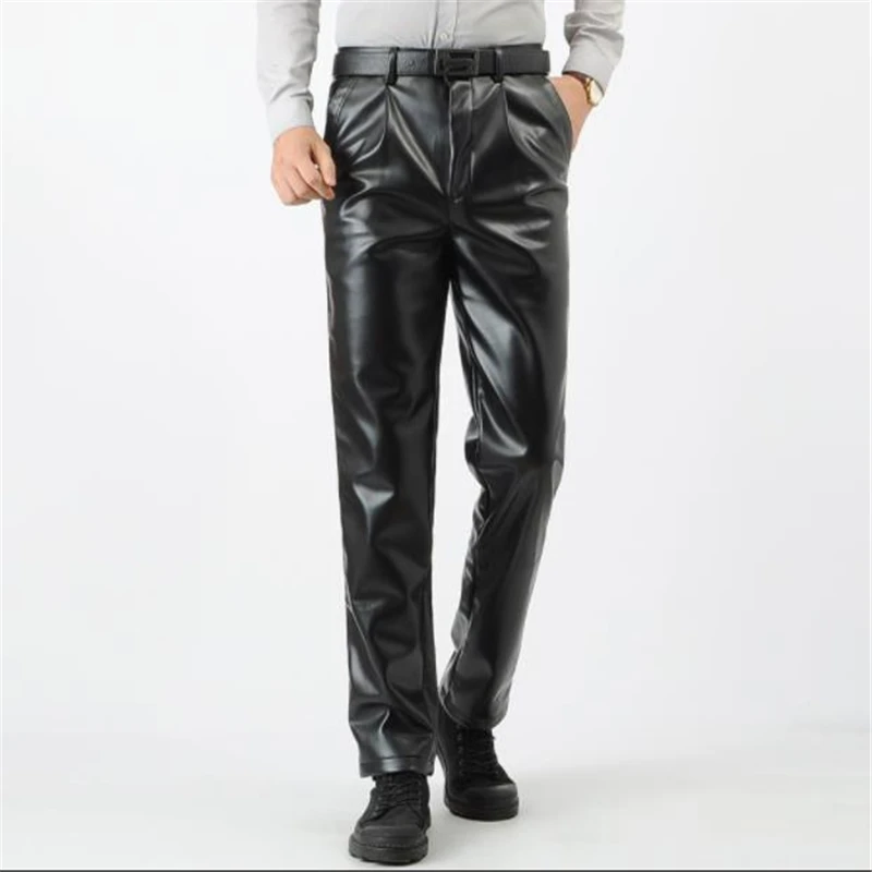 Description Picture 2 of itemWinter Oversize Warm Leather Trousers Pu Pantalons Pu Straight Cuero Pantalones Male Autumn Plus Velvet Leather Pants