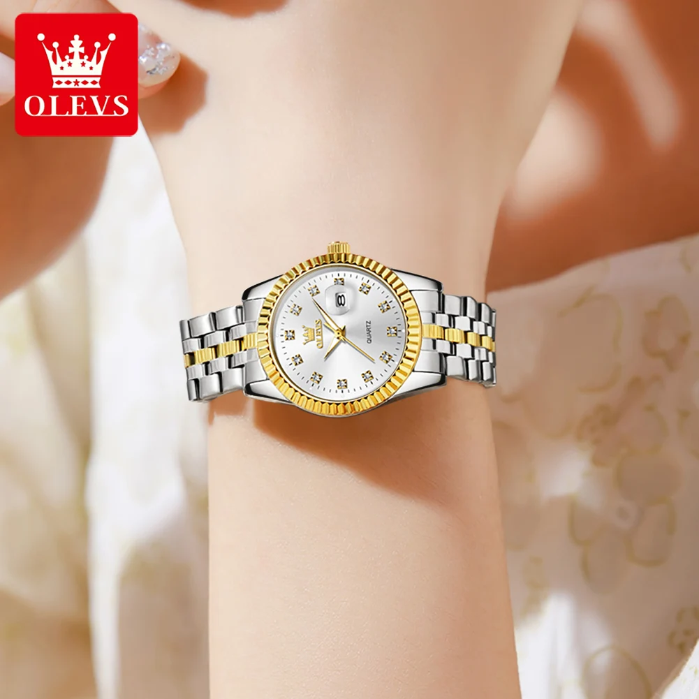 OLEVS New Stainless Steel Quartz Wrist Watch Women Watch Top Brand Luxury Famous Watch Ladies Clock Calendar Relogio Feminino