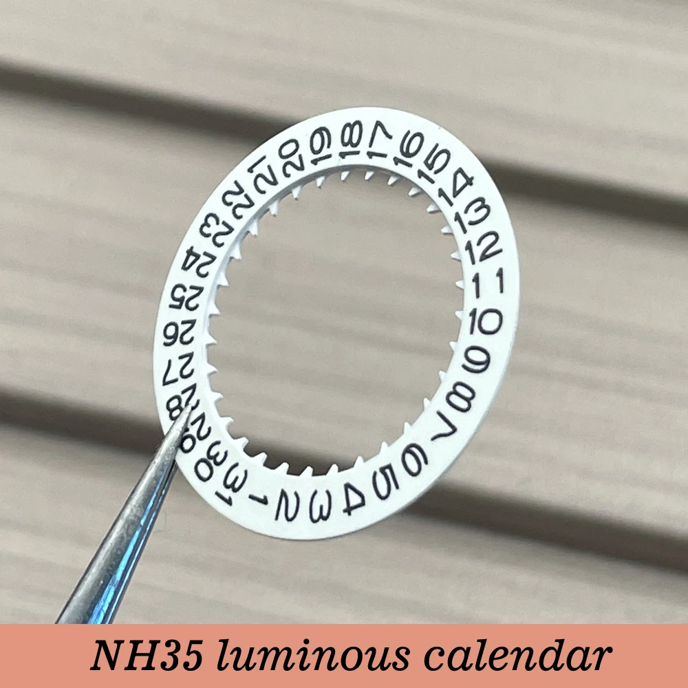 

For NH35A movement Luminous 3.0/3.8 crown calendar wheel white date disc black text for replacement movement