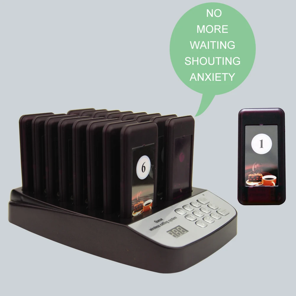 ping CTP301 Wireless Restaurant Pager System Call Waiter Restaurant Paging Calling Buzzer 16 Pagers for Cafe Bar Clinic
