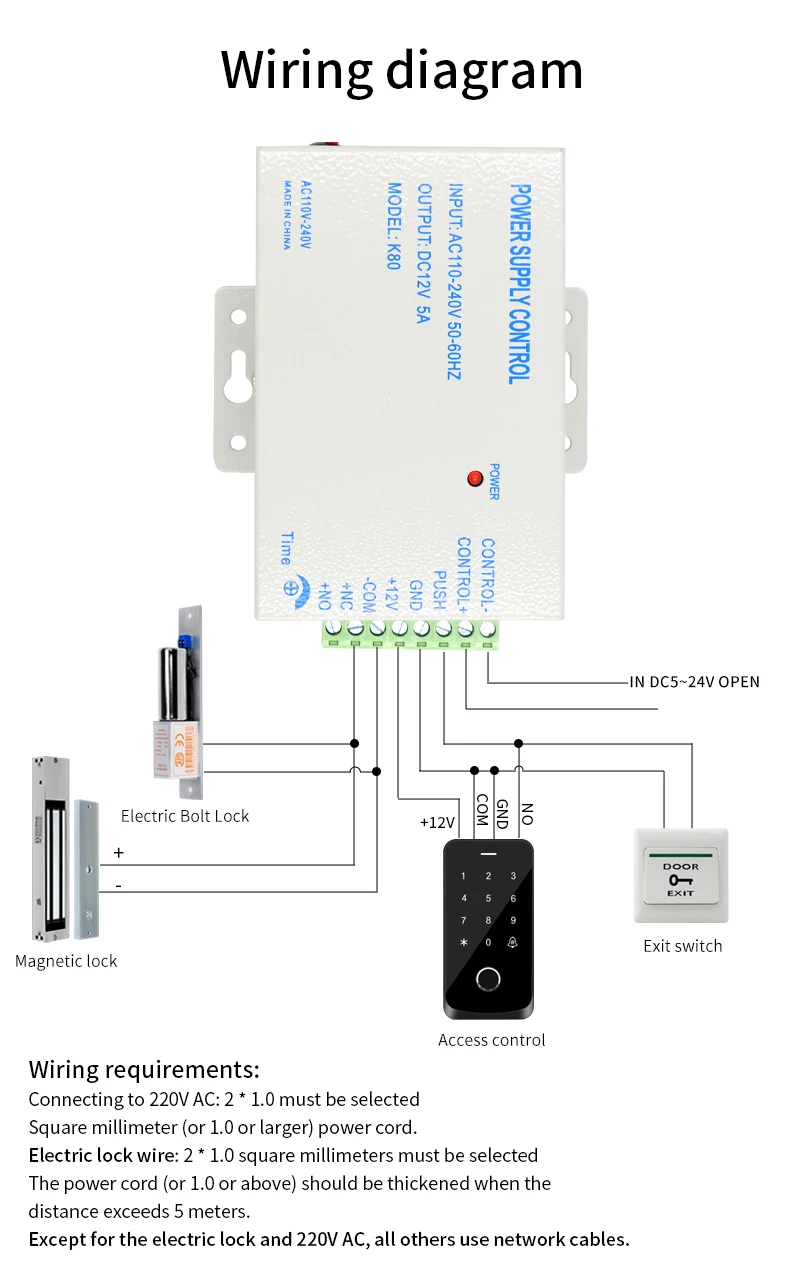 DC12V Access Control Power Supply Ture 5A 3A Output AC110V-240V Input Power Sour