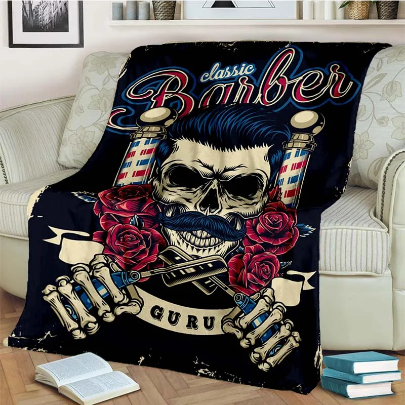 

Barber Shop Logo Flannel Blanket Fashion Warm Lightweight Living room Bedroom Sofa Bed For Picnic Blanket
