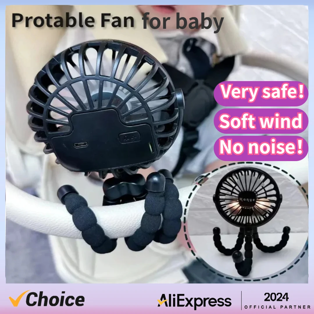

Safe Baby Stroller Fan Hand Held Rechargeable USB Small Folding Fans Mini Ventilator Silent Table Outdoor phone holder neck fan