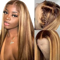 Perruque Lace Front Wig naturelle Remy lisse-Sophia, couleur blond miel, 13x4, 13x6, pre-plucked, à reflets HD 2