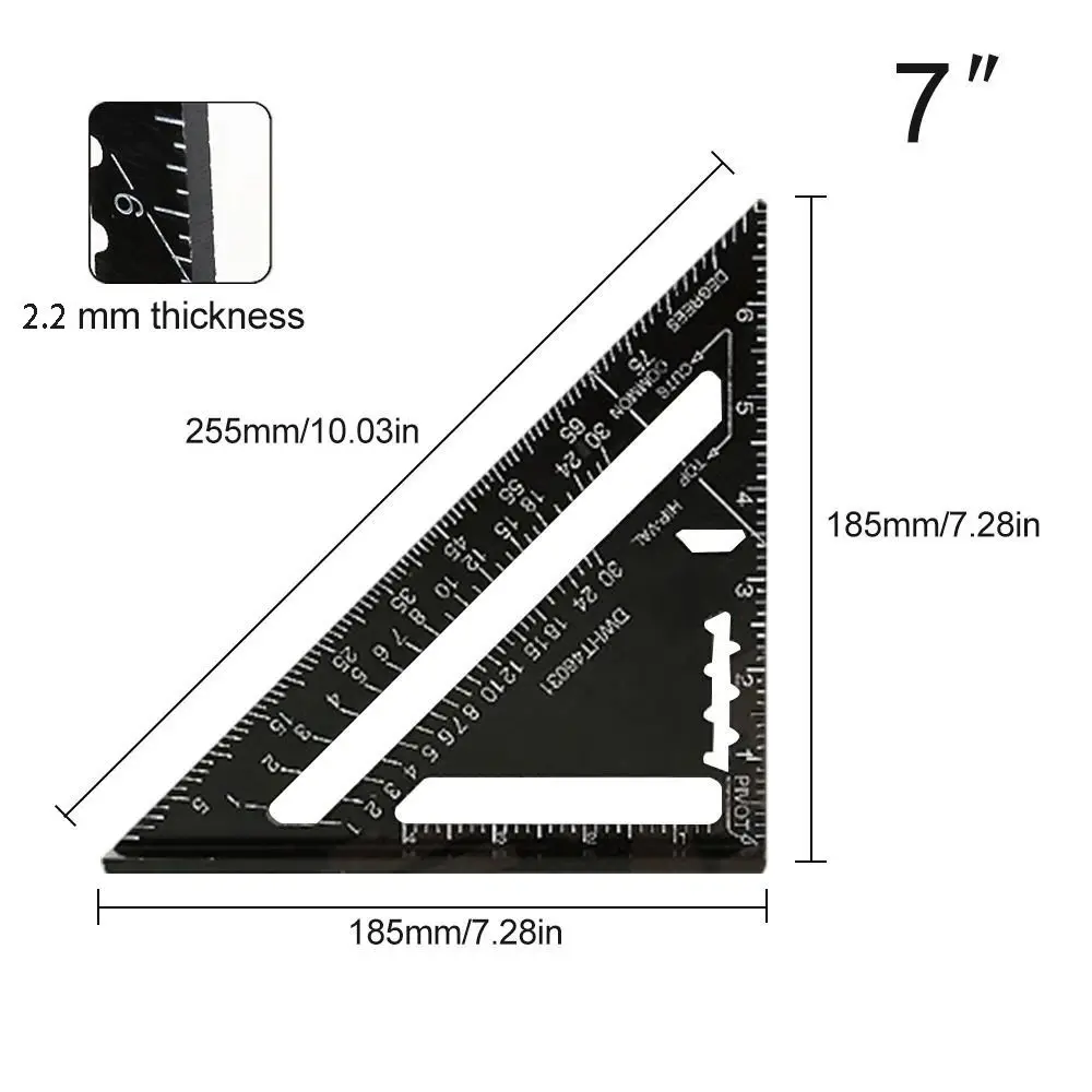 Aluminum Alloy Triangle Ruler Metric Inch Protractor Square Tool
