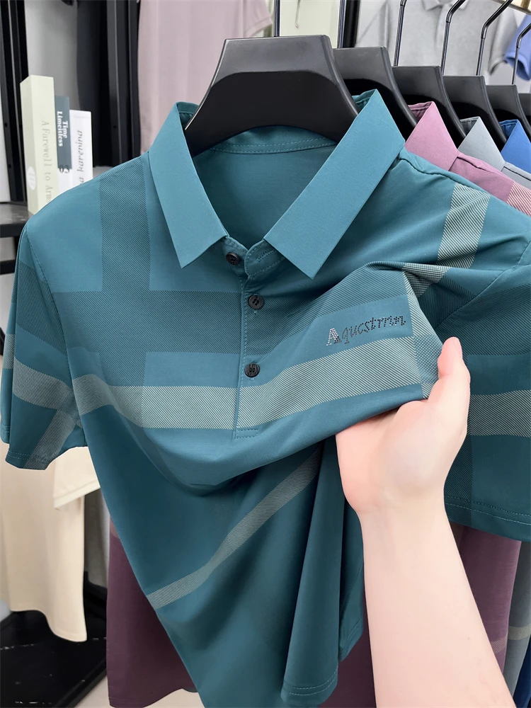 Summer High-end Luxury Men's Polo Shirt Lapel Stripe Print Short-sleeve Seamless T-shirt British Business Fashion Top Men's Wear 18 Sd0324f7d7e2644318eb23c9c5e107acai