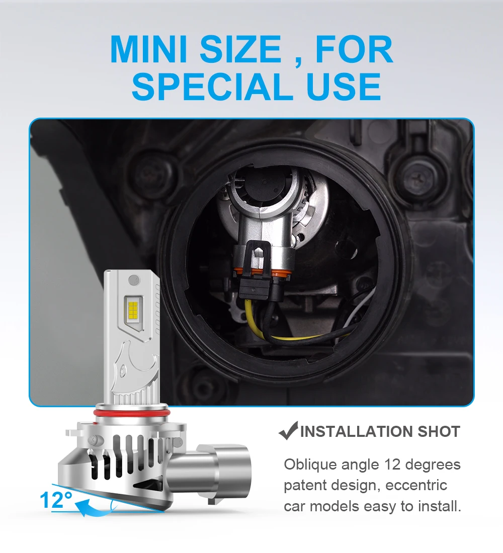V03 LED Headlight H11 H1 H4 H7 9006 HB4 9005 HB3 9012 6000K 6200LM Auto Lamp Super Bright Car Fog Lights PLUG&PLAY 1:1 Size