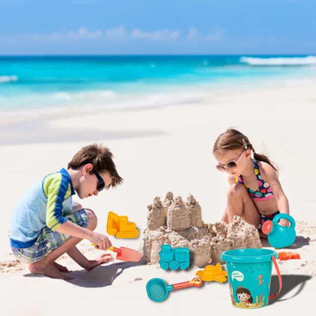 Beach Sand Toys Set 18 PCS Travel Beach Toys Kids Beach Toys Set With Sand Rake Watering Can Bucket Shovels Rakes Models 4