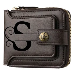 Customized PU Leather Chain Short Wallet for Men - Engraved Bifold Brown Wallet with Name & Text, Perfect for Birthdays or Valentine's Gifts (Dark Brown - S)