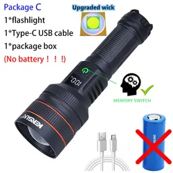 Enhanced Long - Range LED Tactical Flashlight - Waterproof, Zoomable, Rechargeable with Type - C Charging (Orange no battery)