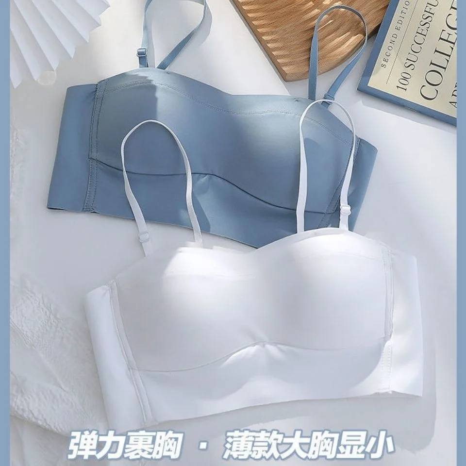 

White Tube Top Underwear Push Up Women's Ultra-thin Summer Strapless No Trace Big Chest Showing Small Wrapped Chest Bra