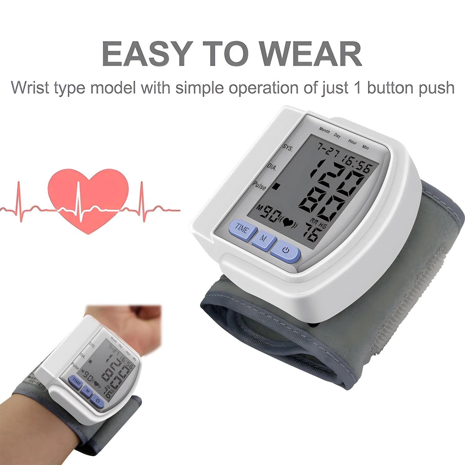 Blood Pressure Monitor Blood Pressure Meter Wrist Digital Blood Pressure Monitor Medical Tonometer Automatic Tonometer Meter Tensiometer Pulse Rate Meter BP