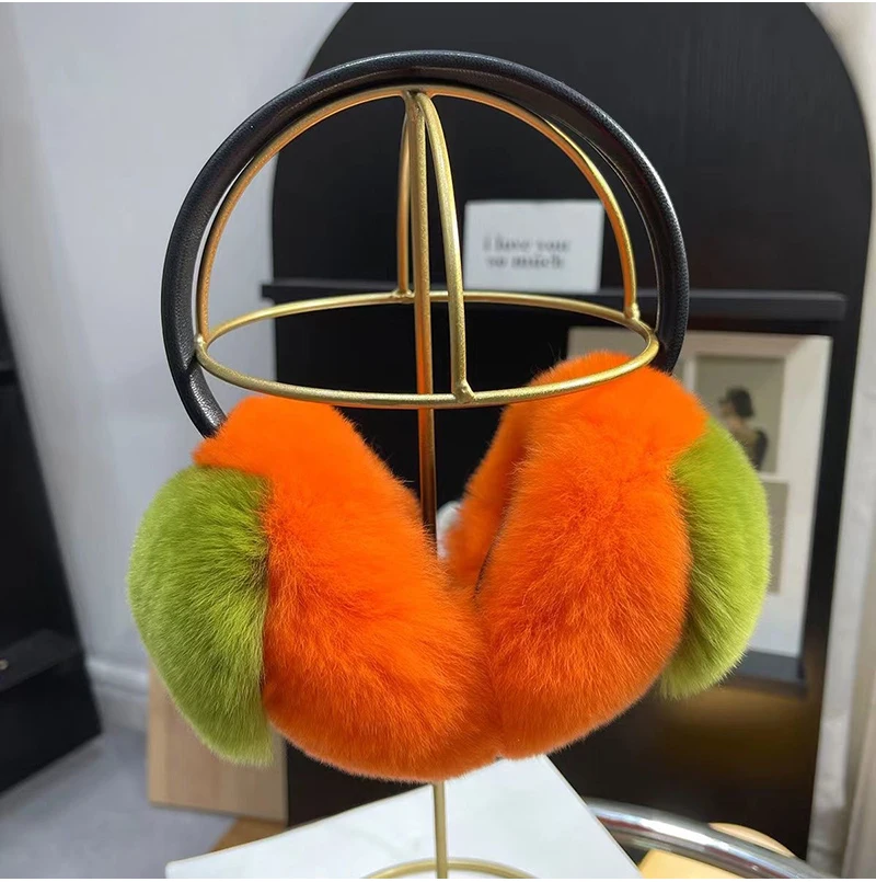 Genuine Rex Rabbit Fur Earmuff for Women, Earlap Cap, Warm Earmuff, Fluffy Pompoms, Real Fur, Natural, Lady Fashion, Winter