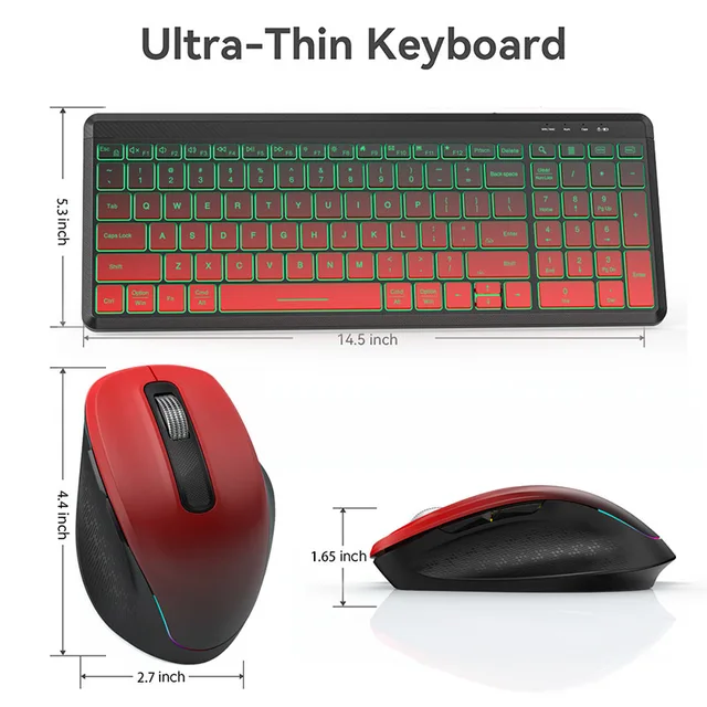 RGB Backlit Silent Wireless Keyboard and Mouse Combo 2.4G Dual Mode Rechargeable Wireless Keyboard Mouse set for Desktop/Laptop 6