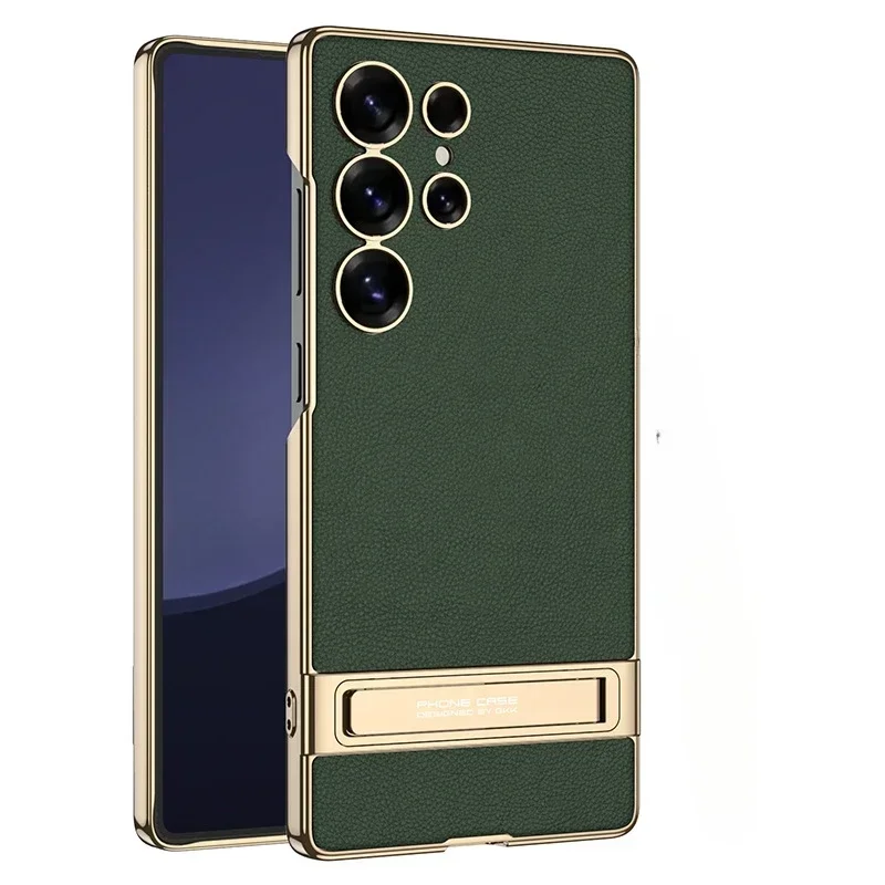 Electroplated Gold & Silver Brocade Leather Phone Case with Hard Shell Protective Holder