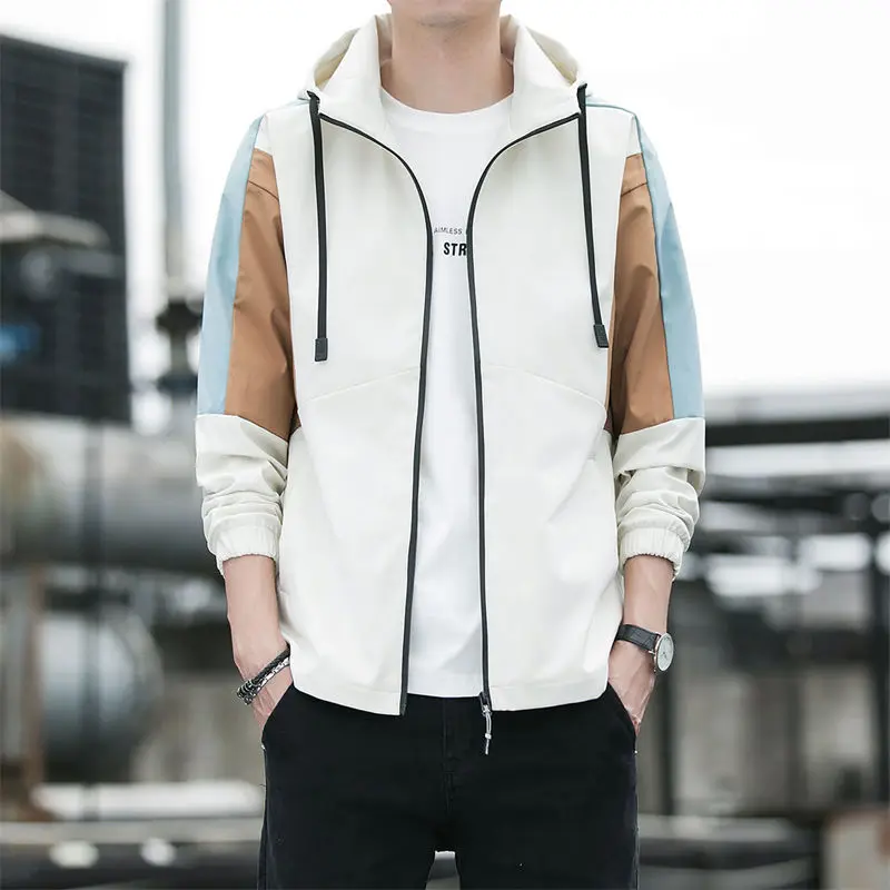 

2022 Men Spring Autumn Hooded Jacket Men Fashion Patchwork Coat Streetwear Mens Casual Outerwear Youthful Vitality Jacket Coat