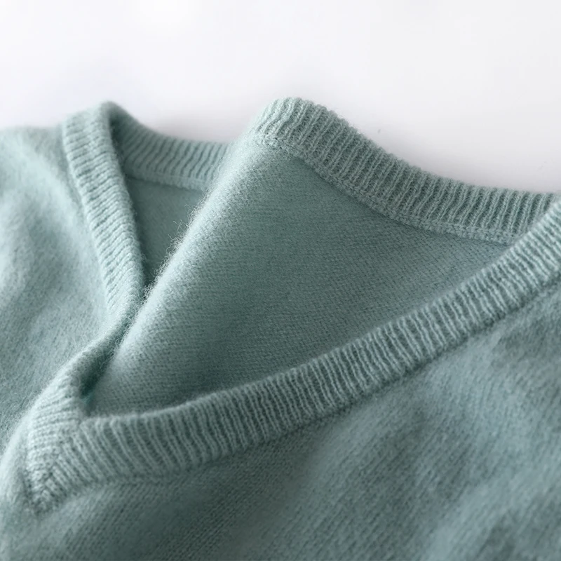 DjzDsm 100% Merino Wool Knit Sweater V-Neck Solid Color Pullover For Men's Autumn And Winter New Long Sleeved Basic Sweater 3
