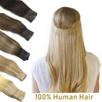 Fil dans les Extensions de cheveux cheveux humains ligne de poisson droite Extensions de cheveux de Fusion naturelle avec Clips Extensions de cheveux de trame pour les femmes 1
