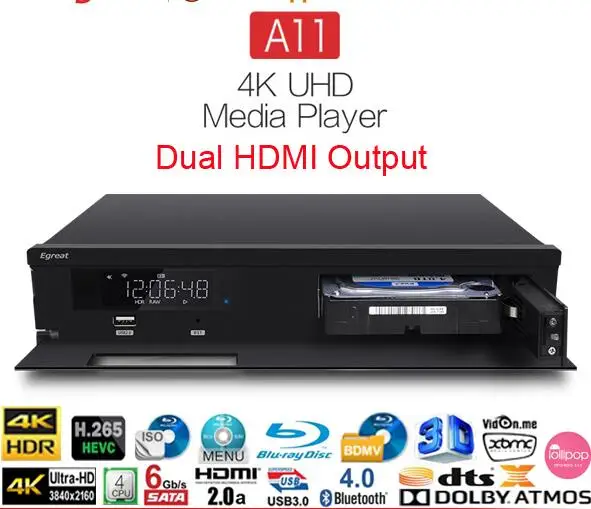 A11 Hi3798CV200 쿼드 코어 4K HDR 8TB HDD 미디어 플레이어, 안드로이드 5.1 TV 박스