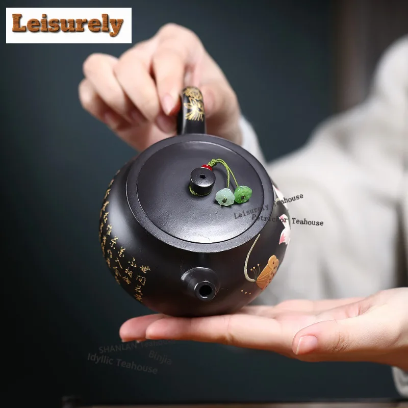 260ml Exquisite Yixing Purple Clay Teapot Handmade Lotus Pot Raw Ore Black Zhu Mud Tea Infuser Kettle With Strainer Zisha Teaset