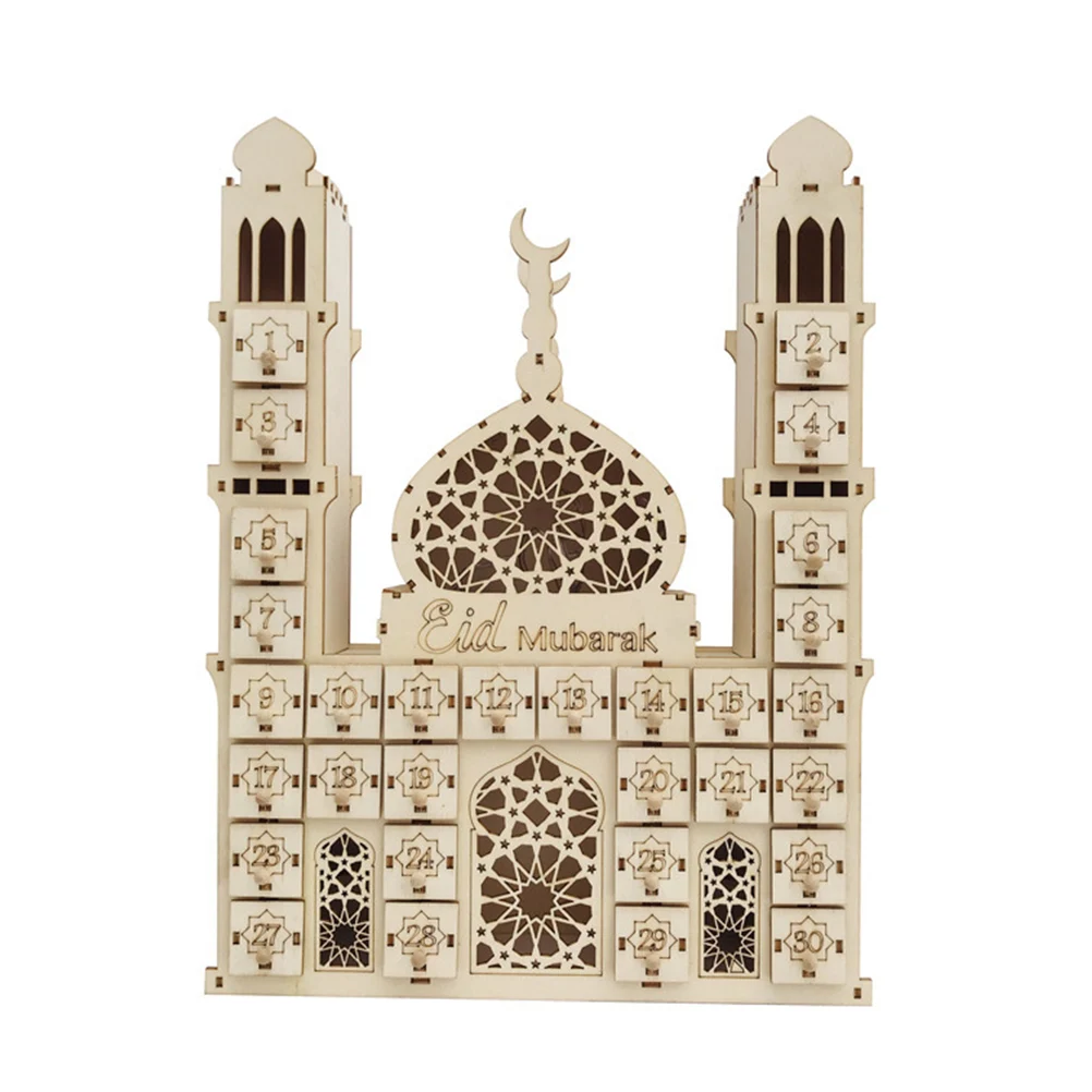 

Ramadan Advent Calendar Wooden Ornaments Eid Mubarak Countdown Calendars Decoration With LED Lights
