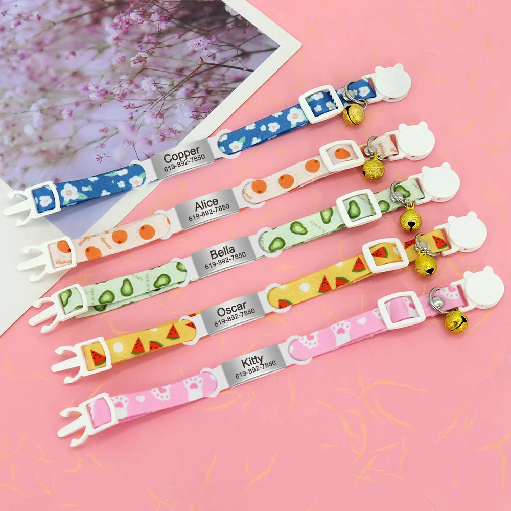 Personalized 1cm Width Cat Collar with Bell Safe Breakaway Cats Collars Quick Release Cute Necklace Free Engrave For Cats Kitten 2