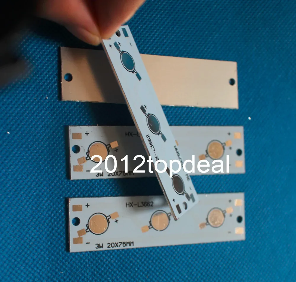 50개/로트, 3W LED PCB, 스트립 타입 75X20mm, 3개 고출력 LED용, 알루미늄 플레이트 베이스 보드, LED 3W DIY PCB