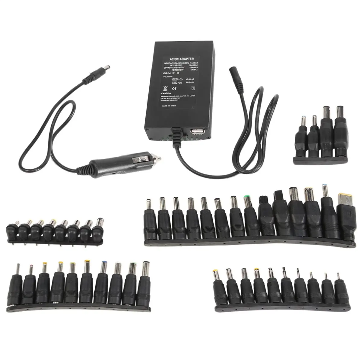 (ABGQ) 범용 12V-24V AC 전원 어댑터 조정 가능한 자동차 홈 충전기 USB12V 전원 공급 장치 100W 5A 노트북(38개 DC 커넥터 포함)
