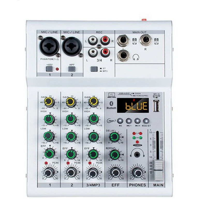 전문 디지털 DJ 믹서 콘솔, 4 채널 오디오 믹서, USB 포트, 블루투스 연결 재생 지원