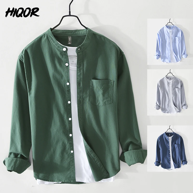 

HIQOR Brand Blouses Fashion Simple Men's Casual Shirt 2024 New High Quality 100%Cotton Oxford Fabric Male Vintage Shirts For Men