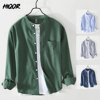 HIQOR Brand Blouses Fashion Simple Men's Casual Shirt 2025 New High Quality 100%Cotton Oxford Fabric Male Vintage Shirts For Men