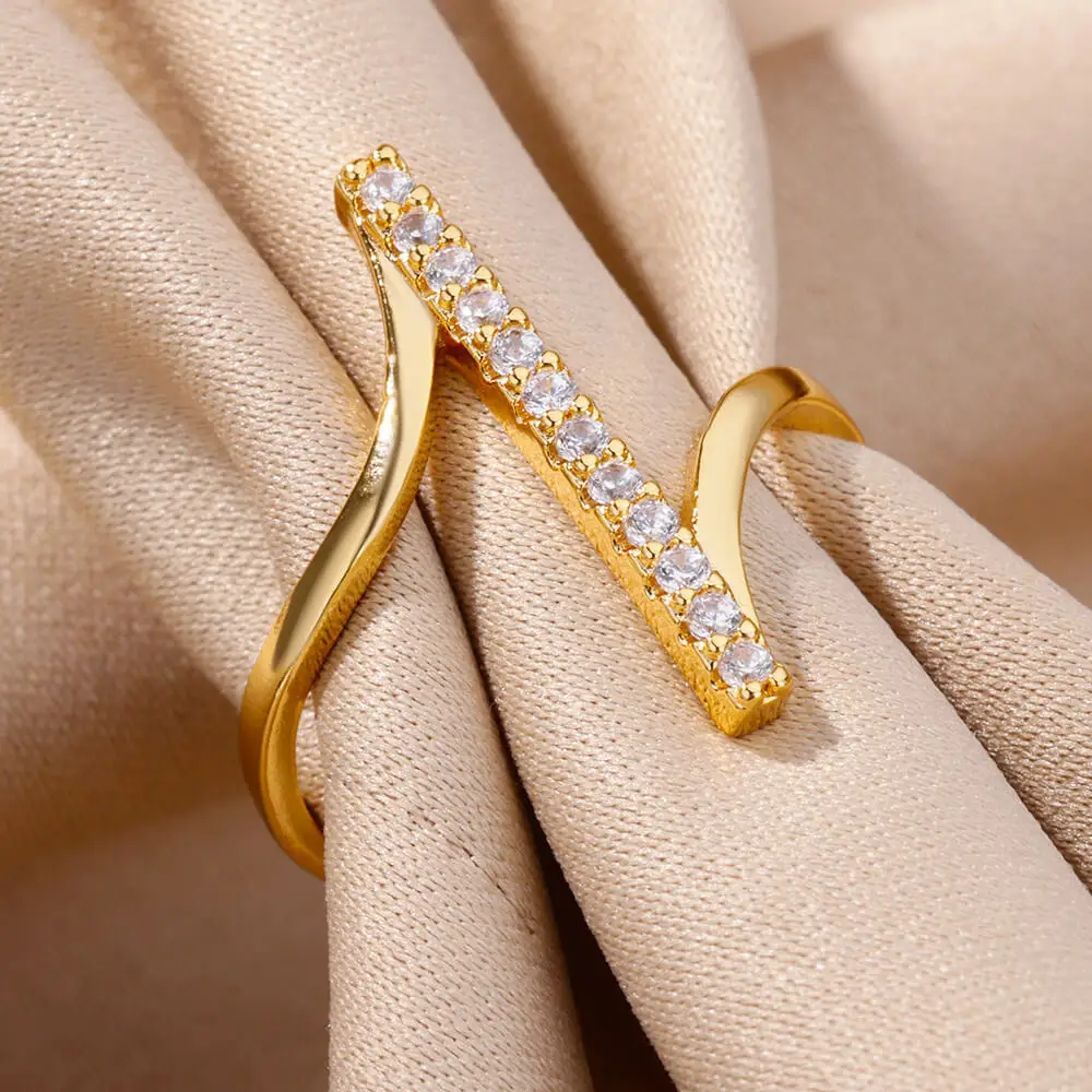 Anelli geometrici con zirconi per le donne Anello di apertura in acciaio inossidabile color oro Anello di apertura di lusso per la festa nuziale Regalo estetico Jewerly Femme 2024 - immagine 5
