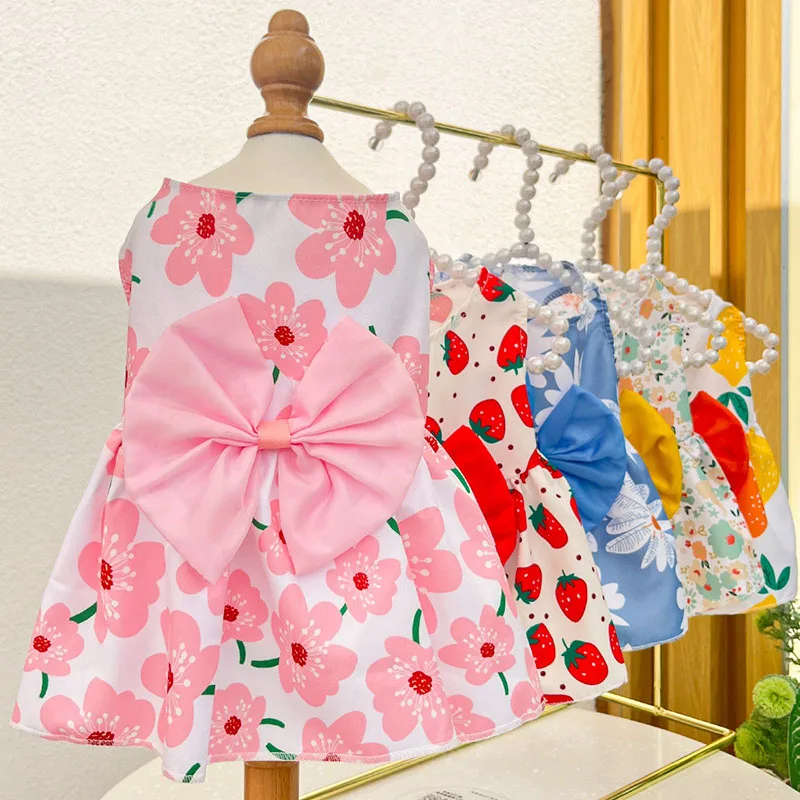Floral Princess Dress for Dogs Spring Summer Puppy Dresses Sweet Pet Clothing Bichon Yorkshire Cute Printed Dog Cat Thin Skirt