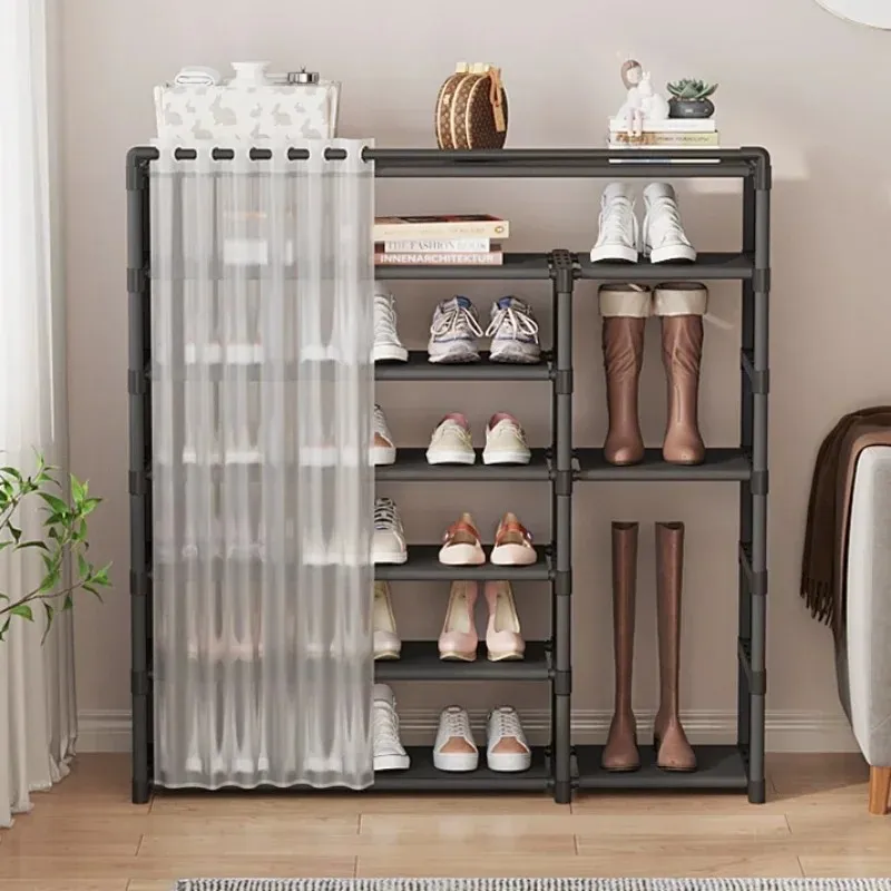 Drapery Storage Rack Sturdy Metal 7 Layers Storage Rack Dustproof Shoe Boot Cabinet with ...