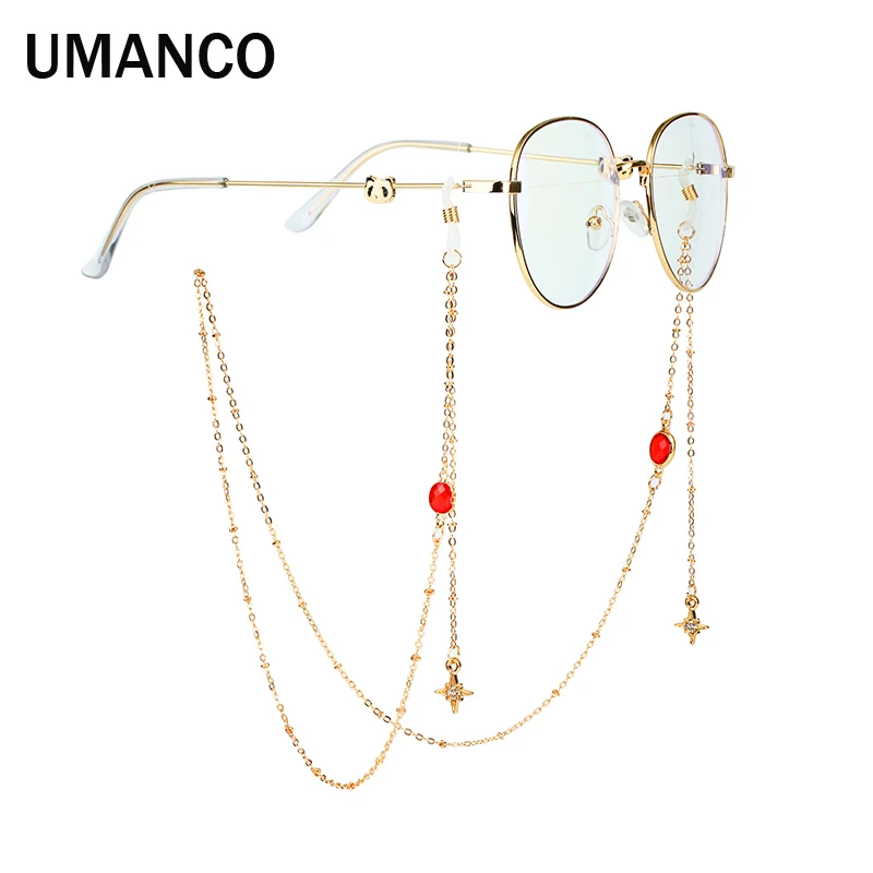 

70CM Multicolor Oval Gems Star Pendant Glasses Chain Trendy Golden Anti-slip Hang Neck Mask Glasses Chains Cord Strap Jewelry