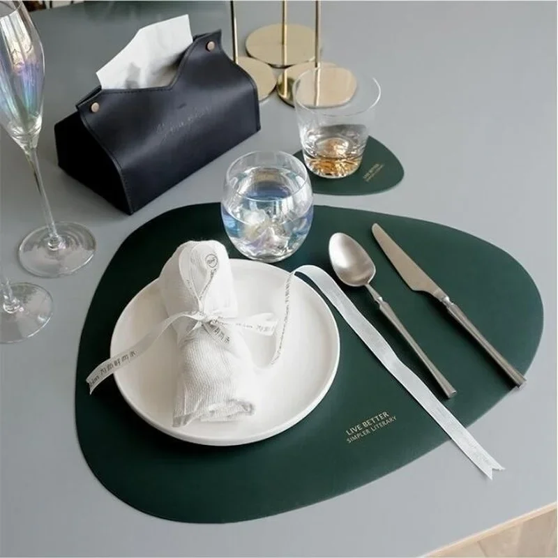 2pcs/set Leather Tableware Mat Dinner Pad Waterproof Table Mat Insulation Coaster Placemats for Restaurant Kitchen Home 2023