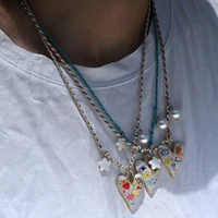 Collier avec pendentif en forme de cœur en corde nouée à la main, chaîne de pull à la mode, collier de perles étoiles empilables pour femmes, nouveau Design de bijoux 2