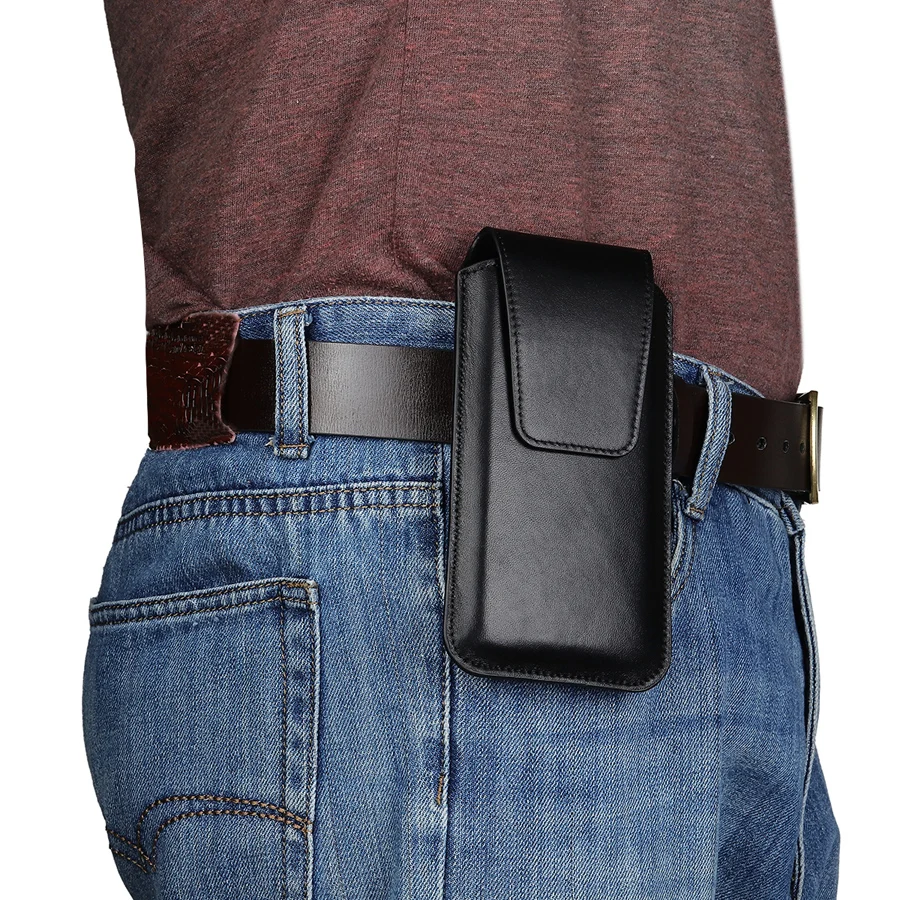 

Mobile Phone Waist Bag For iPhone 13 12 Mini 11Pro X XS Genuine Leather Belt Clip Case For Samsung LG Nokia Sony Smartphone