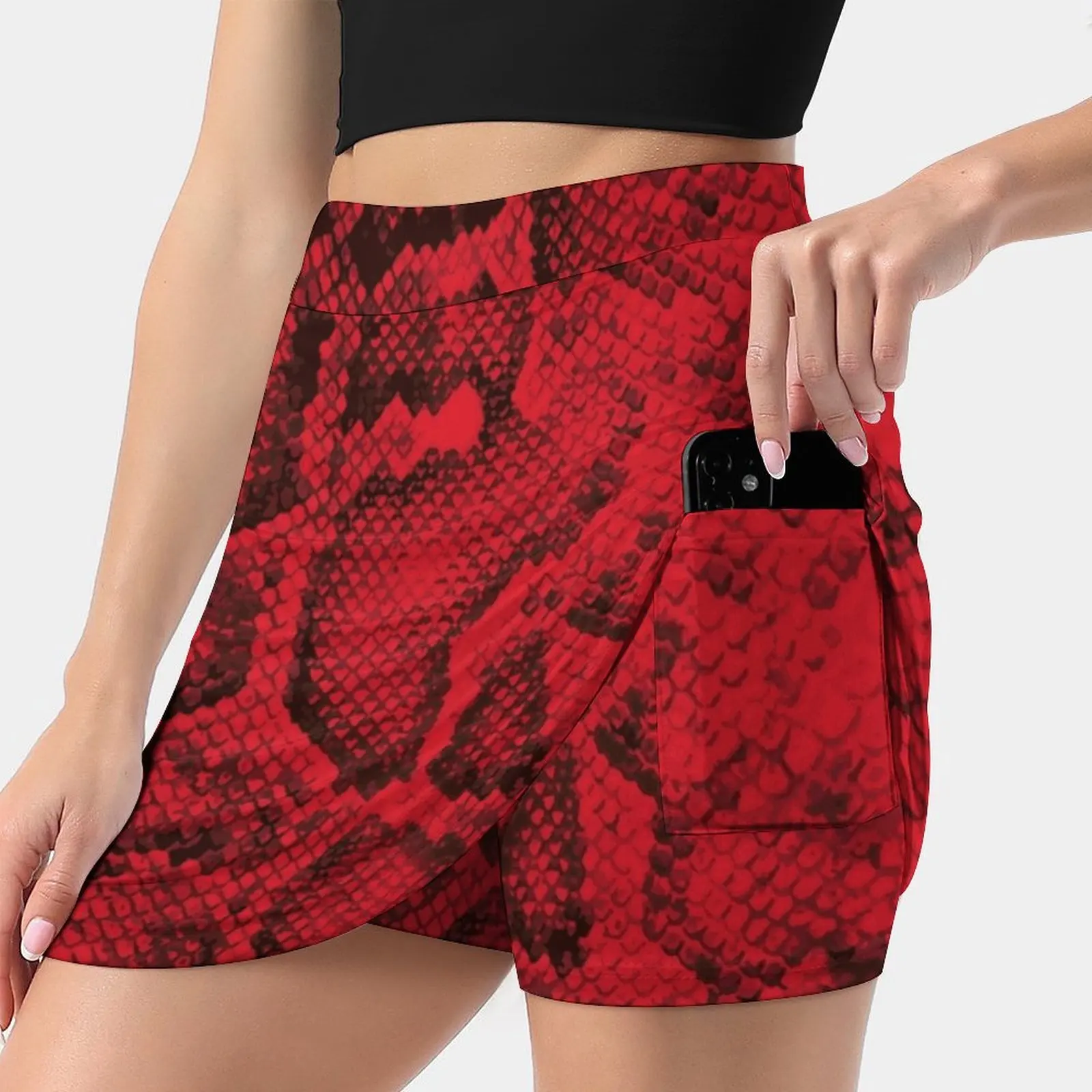 Falda de piel de serpiente roja para mujer, ropa de verano Y2K, Kpop Pantalón estilo con bolsillo, piel de serpiente, piel de serpiente roja, 2022 _ - Mobile