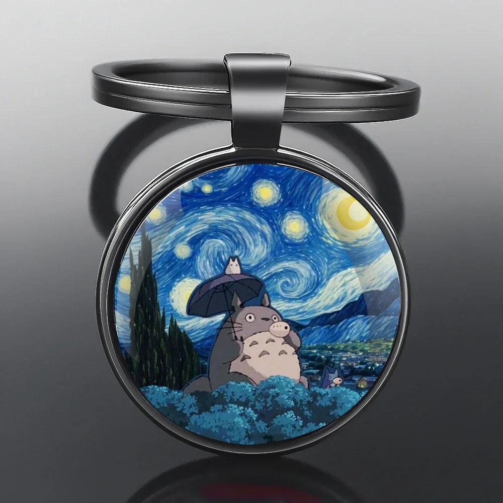 Elegant Van Gogh Art Glass Dome Keychain - Handmade Metal Key Ring Gift