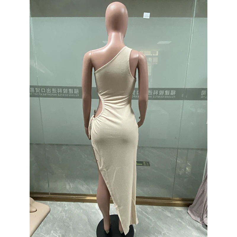 Summer Sexy Solid Color One Shoulder Women Sleeveless Side Hollow Out Bandage Dress Party Fashion Dresses Wholesale Dropshipping